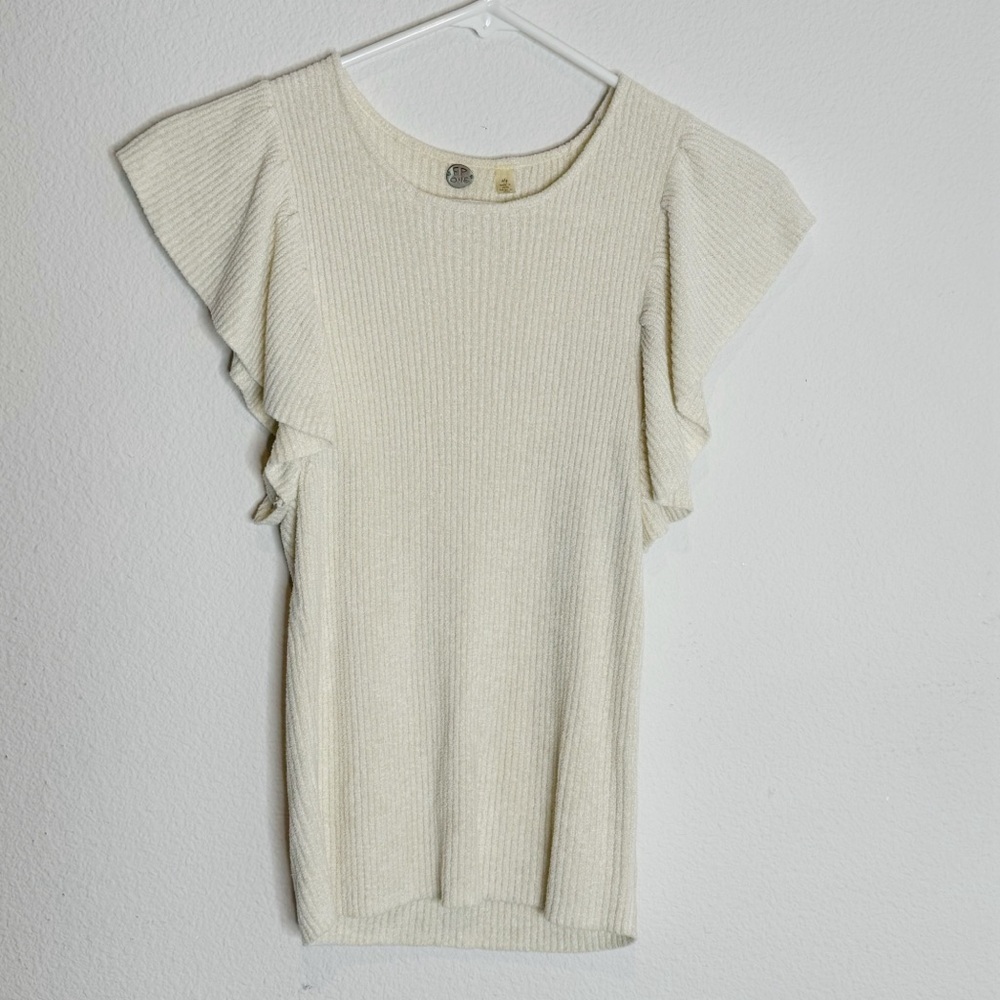 Free People one ruffle sleeve soft cream color blouse shirt size small